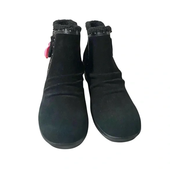 WOMENS SKECHERS SIZE 8 JUMPER SWEET STUD BLACK SUEDE ZIP ANKLE SHERPA TRIM BOOTS - Picture 10 of 12